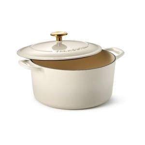 Tramontina Bestow Enameled Cast Iron Dutch Oven Pot with Lid, Round 5.5-quart, Latte with Gold Knob