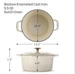 Tramontina Bestow Enameled Cast Iron Dutch Oven Pot with Lid, Round 5.5-quart, Latte with Gold Knob