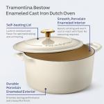 Tramontina Bestow Enameled Cast Iron Dutch Oven Pot with Lid, Round 5.5-quart, Latte with Gold Knob