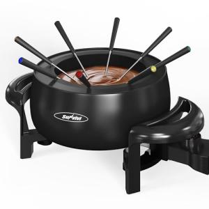 Sunvivi Electric Fondue Pot Set for Melting Chocolate Cheese, 3 Quart Fondue Set with Adjustable Temperature Control and 8 Color-Coded Forks, 1000W Non-Stick Fondue Maker for Dessert, Oil and Broth