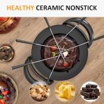 Sunvivi Electric Fondue Pot Set for Melting Chocolate Cheese, 3 Quart Fondue Set with Adjustable Temperature Control and 8 Color-Coded Forks, 1000W Non-Stick Fondue Maker for Dessert, Oil and Broth