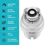 KRAUS WasteGuard 1 HP Continuous Feed Garbage Disposal with Ultra-Quiet Motor for Kitchen Sink with Power Cord and Flange Included, KWD201-100MCG