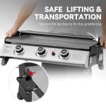 Royal Gourmet PD1303S 3 Burner Tabletop Propane Gas Griddle with Detachable Griddle Top, Includes Stainless Steel Warming Rack for Outdoor Cooking While Camping or Tailgating, Silver