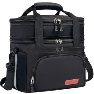 JOINGO Lunch Box For Men/Women,Large Double-layer Insulated Expandable Reusable Leakproof Cooler Bags For Adults,Lunch Bag With Adjustable Shoulder Strap For Office Travel Picnic（Black）