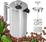 Small French Press Coffee Maker - Small 12oz/350ml Single Cup Metal French Press(1 Cup), Stainless Steel Double Wall Insulated Coffee & Tea Maker w/ 3 Extra Screens + 1 Spoon (Silver), Dishwasher Safe