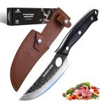 Mossy Oak Chef Knife, Kitchen Knife for Boning, Cutting, and Chopping, Hand Forged Boning Knife Full Tang Handle with Genuine Leather Sheath, Meat Cleaver Knife for Outdoor Cooking, Camping