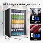 Feelfunn 4.5 Cu.Ft Beverage Refrigerator Cooler - 145 Can Mini Fridge Glass Door for Soda Beer Wine, Small Refrigerator for Bedroom Office Home Bar, 4 Adjustable Shelves, Silver