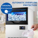 CMICE Commercial Ice Maker Machine, 110lbs/24H Stainless Steel Under Counter ice Machine with 30lbs Ice Storage Capacity, 6 Levels of Ice Thickness Adjustment, Ice Ready in 5-15 min