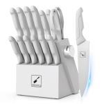 imarku® 14-Piece Kitchen Knife Set with Block and Sharpener, Professional Stainless Steel with Non-Slip Ergonomic Handle, Dishwasher Safe, Home Essential, Gray-White