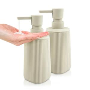 ARTWIND Liquid Soap Dispenser 2 Pack, 8.5oz Matte Beige Lotion Hand Sanitizer Soap Dispenser with Easy-to-Press Pump for Bathroom & Kitchen Countertop Refillable