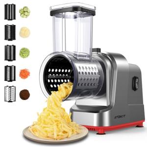 Electric Cheese Grater, Salad Maker With 5 Different Shapes of Blades, 250W Electric Slicer Shredder, Electric Salad Machine for Cheeses, Fruits and Vegetables