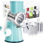 REDPANT Rotary Cheese Grater, Cheese Grater Hand Crank with 3 Interchangeable Blades, Manual Cheese Shredder with Strong Suction Base, Easy to Use and Clean, Blue