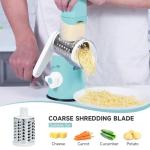 REDPANT Rotary Cheese Grater, Cheese Grater Hand Crank with 3 Interchangeable Blades, Manual Cheese Shredder with Strong Suction Base, Easy to Use and Clean, Blue