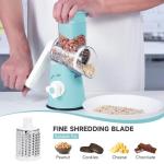 REDPANT Rotary Cheese Grater, Cheese Grater Hand Crank with 3 Interchangeable Blades, Manual Cheese Shredder with Strong Suction Base, Easy to Use and Clean, Blue