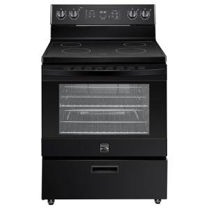 Kenmore 5.2 cu ft. Rear Control Electric Range with 4 Cooktop Elements-Steam Oven & Hidden Bake for Easy Cleaning-Ultra-Durable Chrome Racks & Storage Drawer, Black