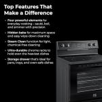 Kenmore 5.2 cu ft. Rear Control Electric Range with 4 Cooktop Elements-Steam Oven & Hidden Bake for Easy Cleaning-Ultra-Durable Chrome Racks & Storage Drawer, Black
