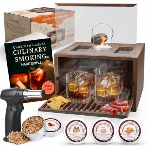 Bon Apperoo™ 4-Glass Culinary Smoker Box with Torch | Portable Cold Food and Cocktail Infuser | Indoor Whiskey and Bourbon Smoking Kit | Ideal for Drinks and Charcuterie | Butane Not Included