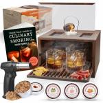 Bon Apperoo™ 4-Glass Culinary Smoker Box with Torch | Portable Cold Food and Cocktail Infuser | Indoor Whiskey and Bourbon Smoking Kit | Ideal for Drinks and Charcuterie | Butane Not Included