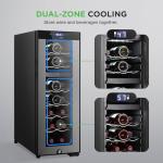 NutriChef 18 Bottle Wine Fridge - Dual Zone Wine Chiller, Adjustable Temperature 41°F to 64°F, Ultra Quiet Operation, Free Standing Wine Cooler For Home, & Office, 32 x 11 x 26 IN (Black)