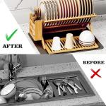 Olioeiao Bamboo Dish Drying Rack for Kitchen - Collapsible 3-Tier Wooden Folding Drainer with Utensil Holder and Dish Strainer Board for Countertop, Sink, and Racks Dryer (Natural)