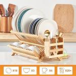 Olioeiao Bamboo Dish Drying Rack for Kitchen - Collapsible 3-Tier Wooden Folding Drainer with Utensil Holder and Dish Strainer Board for Countertop, Sink, and Racks Dryer (Natural)