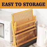 Olioeiao Bamboo Dish Drying Rack for Kitchen - Collapsible 3-Tier Wooden Folding Drainer with Utensil Holder and Dish Strainer Board for Countertop, Sink, and Racks Dryer (Natural)