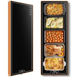 Warming Mat for Food (Extra Long 40"x12"), Electric Warming Trays for Buffets Party & Daily Use with Golden Edges, Temperature Adjustable & Full Surface Warm Tempered Glass Food Warmer Mat, Black