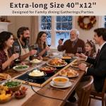 Warming Mat for Food (Extra Long 40"x12"), Electric Warming Trays for Buffets Party & Daily Use with Golden Edges, Temperature Adjustable & Full Surface Warm Tempered Glass Food Warmer Mat, Black