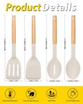 Pack of 4 Silicone Cooking Utensils Set, Non Stick Solid Spatulas and Heat Resistant Slotted Spoons with Wooden Handle, Ideal Wood Kitchen Utensils Set for Frying,Serving,Turning,Stirring (KHAKI)