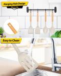 Pack of 4 Silicone Cooking Utensils Set, Non Stick Solid Spatulas and Heat Resistant Slotted Spoons with Wooden Handle, Ideal Wood Kitchen Utensils Set for Frying,Serving,Turning,Stirring (KHAKI)