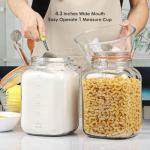 [UPGRADE] 2 Pack Square Super Wide Mouth Airtight Glass Storage Jars with Lids, 1.1 Gallon Glass Container with 2 Measurement Marks, Canning Jars with Leak-proof Lid for Kitchen (Spare Gasket)