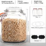 [UPGRADE] 2 Pack Square Super Wide Mouth Airtight Glass Storage Jars with Lids, 1.1 Gallon Glass Container with 2 Measurement Marks, Canning Jars with Leak-proof Lid for Kitchen (Spare Gasket)