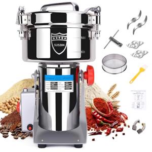 Greatrue 2000g Electric Grain Mill Grinder, 304 Stainless Steel Flour Mill, 3600W High Speed Spice Grinder, Electric Grain Mill for Dry Wheat, Oats, Corn, Pepper and Coffee Beans