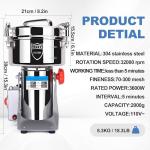 Greatrue 2000g Electric Grain Mill Grinder, 304 Stainless Steel Flour Mill, 3600W High Speed Spice Grinder, Electric Grain Mill for Dry Wheat, Oats, Corn, Pepper and Coffee Beans