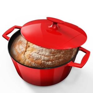 Nuwave 6QT LUX Healthy Enameled Cast Iron Dutch Oven Pot with Lid, Heavy Duty 7-Layer Enamel, Enhanced Rust Protection, Dual Handles, Oven Safe to 500°F for Sourdough Bread Baking, Braise, Stew, Roast