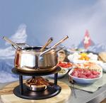 Swissmar Peak 10-Piece Copper-Plated Stainless Steel Fondue Set - Ideal for Oil & Broth Fondue - Perfect for Kitchen Collection & Wedding Gift Giving - 1.25 Liter / 1.32 Quarts