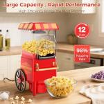 OSTBA 1200W Air Popper Popcorn Maker, 12 Cups Hot Air Popcorn Popper Electric with Retro Design, Oil-Free Popcorn Machine with Butter Tray, One-Button Control, Home & Party Use