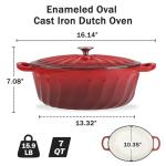Enameled Oval Dutch Oven Pot with Lid, 7 QT Cast Iron Dutch Oven with Dual Handles for Cooking, Bread Baking, Frying, Non-stick Enamel Coated Oven (7 QT Gradient Red)