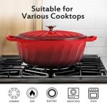 Enameled Oval Dutch Oven Pot with Lid, 7 QT Cast Iron Dutch Oven with Dual Handles for Cooking, Bread Baking, Frying, Non-stick Enamel Coated Oven (7 QT Gradient Red)