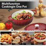 Enameled Oval Dutch Oven Pot with Lid, 7 QT Cast Iron Dutch Oven with Dual Handles for Cooking, Bread Baking, Frying, Non-stick Enamel Coated Oven (7 QT Gradient Red)