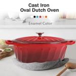 Enameled Oval Dutch Oven Pot with Lid, 7 QT Cast Iron Dutch Oven with Dual Handles for Cooking, Bread Baking, Frying, Non-stick Enamel Coated Oven (7 QT Gradient Red)