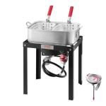 VEVOR 18 Qt Fish and Wing Fryer with Double Basket, Aluminum Propane Fish Fryer Kit, Outdoor Deep Fryer Seafood Pot with Thermometer and 58,000 BTUs Propane Burners, for Outdoor and Backyard Cooking