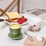 Mushroom Butter Crock - French Style Ceramic Butter Keeper and Butter Dish with Lid, Red and White Butter Holder for Countertop Storage, Airtight Container for Soft, Spreadable Butter