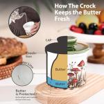 Mushroom Butter Crock - French Style Ceramic Butter Keeper and Butter Dish with Lid, Red and White Butter Holder for Countertop Storage, Airtight Container for Soft, Spreadable Butter