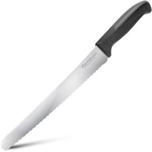 Bread Knife - 10 inch Serrated Stainless Steel Cutter with Non-Slip Handle for Sourdough, Artisan Loaves, Baguettes, Bagels, Cakes & Pastries - Long Serrated Kitchen Knife for Bread, Meat & Carving