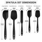 HOTEC 600℉ Heat Resistant BPA-Free Silicone Rubber Spatula Set,Kitchen Cooking Spatulas, Baking, Mixing for Non Stick Cookware, Dishwasher Safe, Black Set of 5