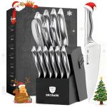 BRODARK Kitchen Knife Set with Block - 15-Piece Knife Block Set with Built-in Sharpener - High Carbon Stainless Steel Kitchen Knives Set for Kitchen - Christmas Gift, Shark Series