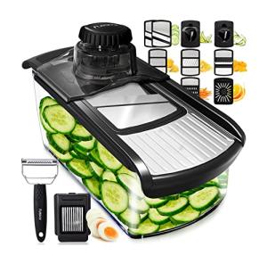 Fullstar Mandoline Slicer for Kitchen, Fruit Cutter, Cheese Grater, Cucumber Slicer, Veggie Spiralizer, Food Cutter & Kitchen Gadgets & Gifts with Safety Glove (11 in 1, Stainless Steel)