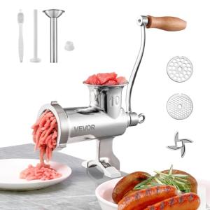 VEVOR Manual Stainless Steel Meat Grinder, 1.8" Clamp, 2 Grinding Plates, Sausage Stuffer, Ideal for Home Kitchen Restaurant Butcher’s Shop