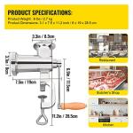 VEVOR Manual Stainless Steel Meat Grinder, 1.8" Clamp, 2 Grinding Plates, Sausage Stuffer, Ideal for Home Kitchen Restaurant Butcher’s Shop